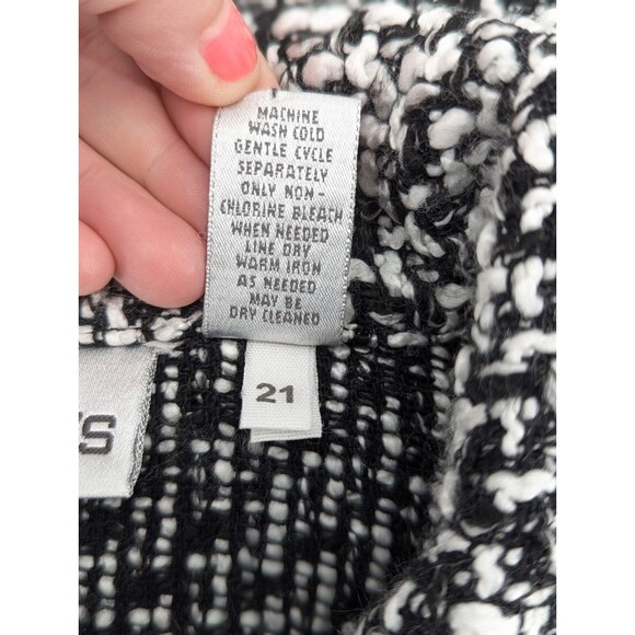 Chicos Chunky Knit Collared Button Up Jacket Blazer Black White Size 1 Medium - Picture 4 of 8